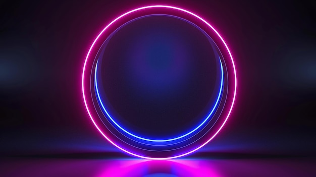 Foto de coloridos anillos de neón eléctrico brillantes en círculos aislados de fondo