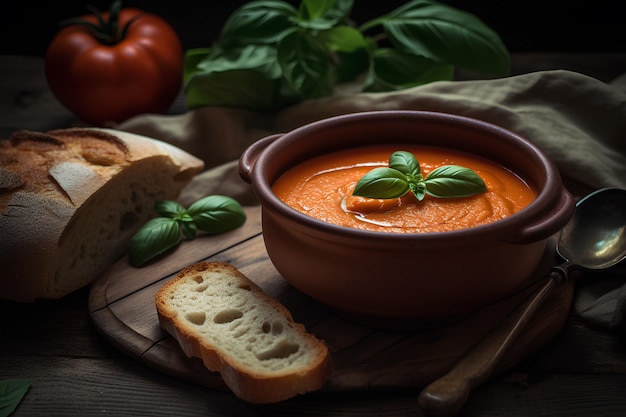 Foto comercial promocional sopa de tomate cremosa