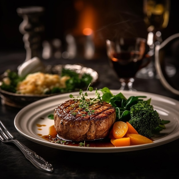 Foto de comida gourmet en una mesa en un restaurante Foto realista