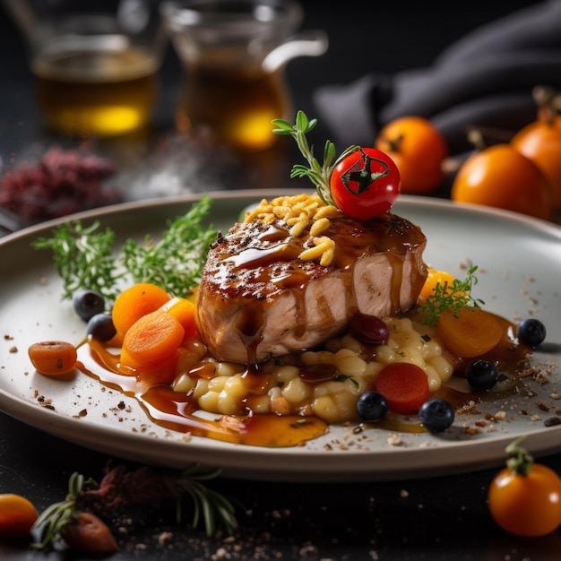 Foto de comida gourmet en una mesa en un restaurante Foto realista