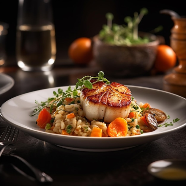 Foto de comida gourmet en una mesa en un restaurante Foto realista