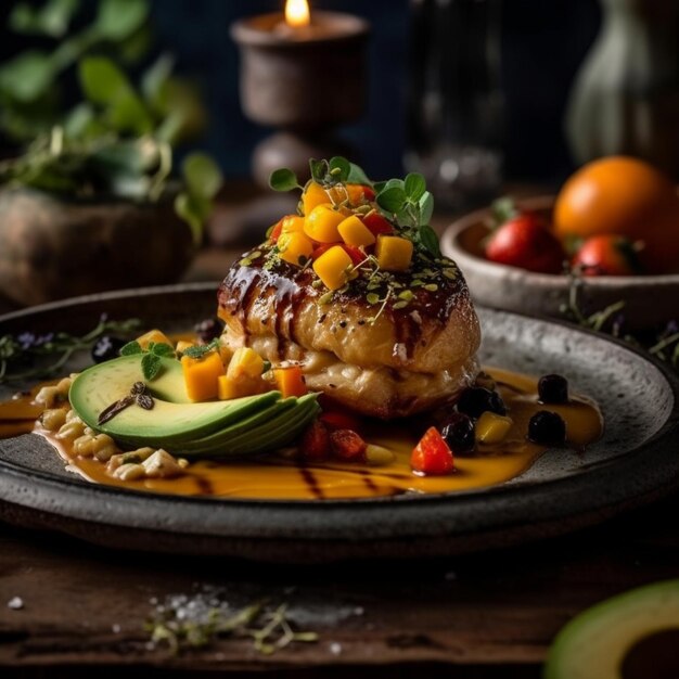 Foto de comida gourmet en una mesa en un restaurante Foto realista