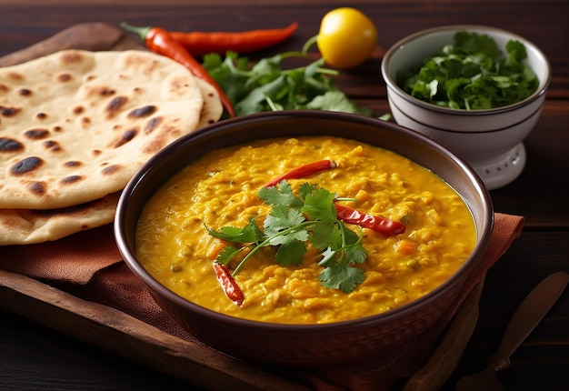 Foto de comida india roti con delicioso pollo al curry y curry masala