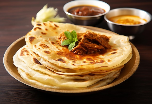 Foto de comida india roti con delicioso pollo al curry y curry masala