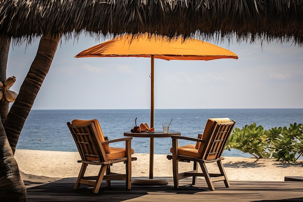 Foto de un complejo de playa con cócteles tropicales