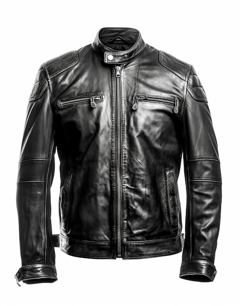 Foto completa do estilo casual de jaqueta de couro preta isolada no fundo branco Generative AI