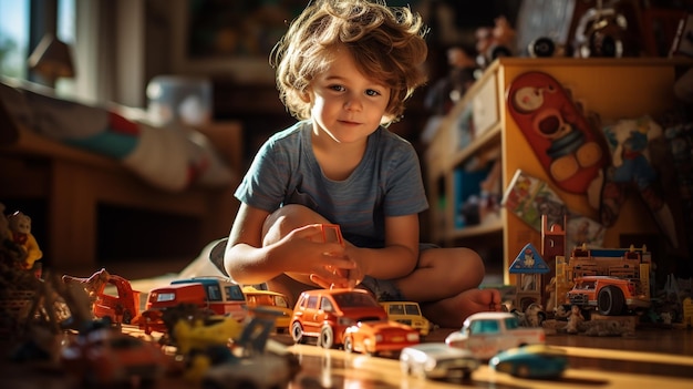 foto completa de un niño jugando en casa generada por la IA
