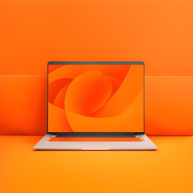 Foto de una computadora portátil sobre una superficie naranja