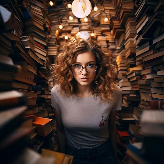 foto concentrada menina cercada por livros