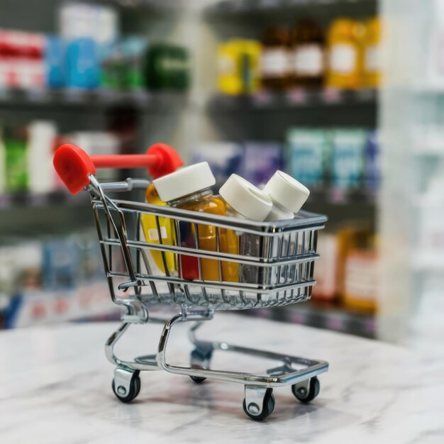 Foto del concepto de compras en línea en una farmacia farmacéutica