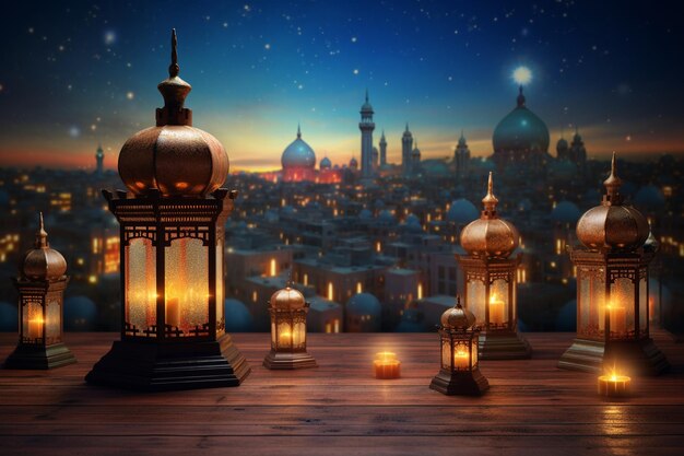 Foto concepto de ramadán linternas y imagen generada por tecnología mosquesai