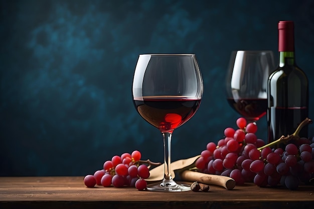 Foto conceptual de vino tinto en vaso con uvas