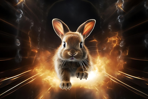 Una foto de un conejo con poderes.