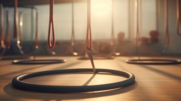 Una foto de un conjunto de anillos de Pilates en un estudio de fitness