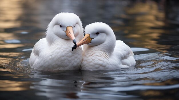 Foto una foto conmovedora de dos albatros con énfasis en la expresión del amor