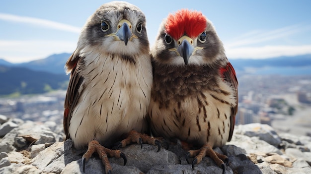 Una foto conmovedora de dos halcones con énfasis en la expresión del amor.