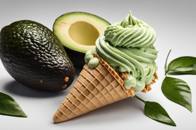 Foto foto de cono de helado de aguacate aislado sobre un fondo blanco