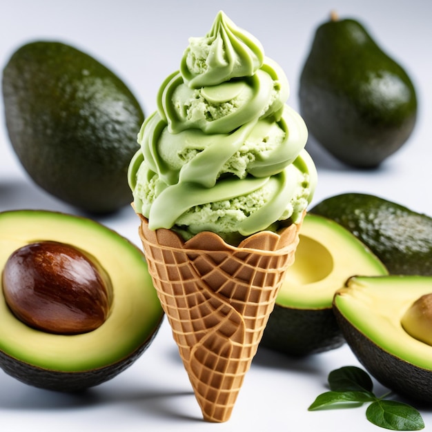 Foto foto de cono de helado de aguacate aislado sobre un fondo blanco