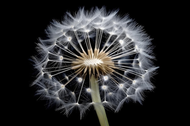 Foto foto conservada em estoque de sementes de dente-de-leão taraxacum isoladas fotografia de fundo preto ai gerado