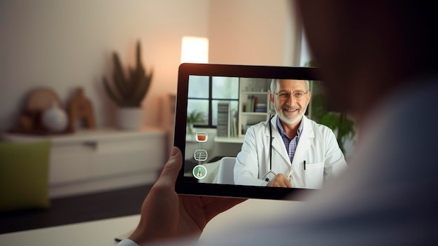 Una foto de una consulta de telemedicina en una pestaña digital