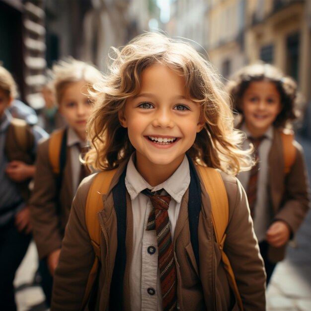 La foto contiene varios escolares con expresiones llenas de felicidad.