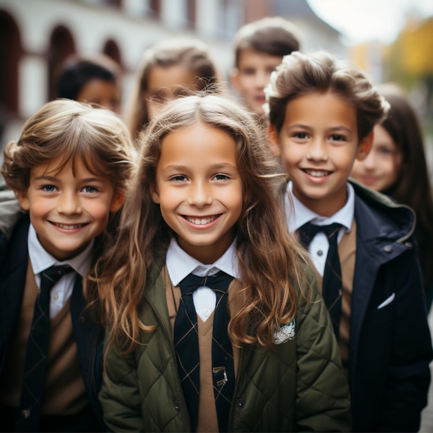 La foto contiene varios escolares con expresiones llenas de felicidad.