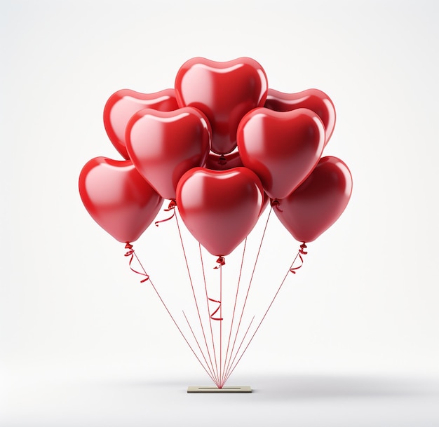 foto de corazón brillante globos rojos fondo blanco