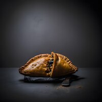 Foto foto cornish pasty auf schwarzem hintergrund lebensmittelfotografie