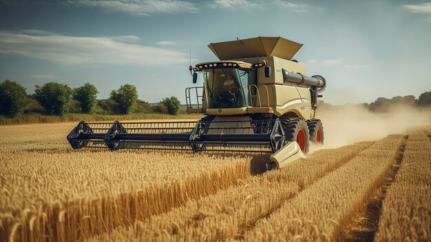 Una foto de una cosechadora en un campo de cebada madura