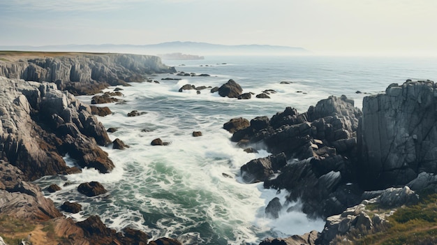 Foto de una costa rocosa con el océano al fondo.