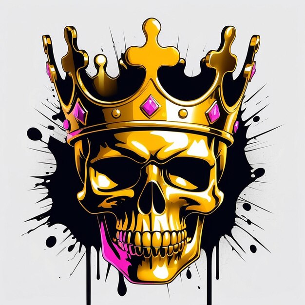 Foto una foto de un cráneo con una corona y manchas de pintura de colores