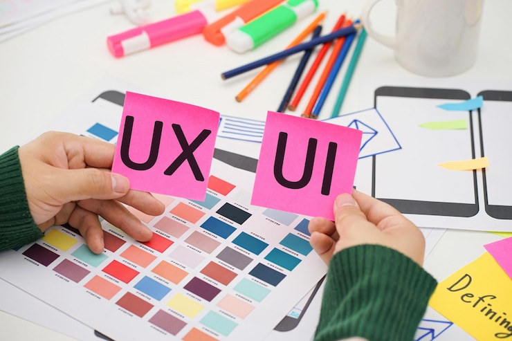 Foto foto criativa de cima do espaço de trabalho do designer de ux ui conceito de experiência do usuário