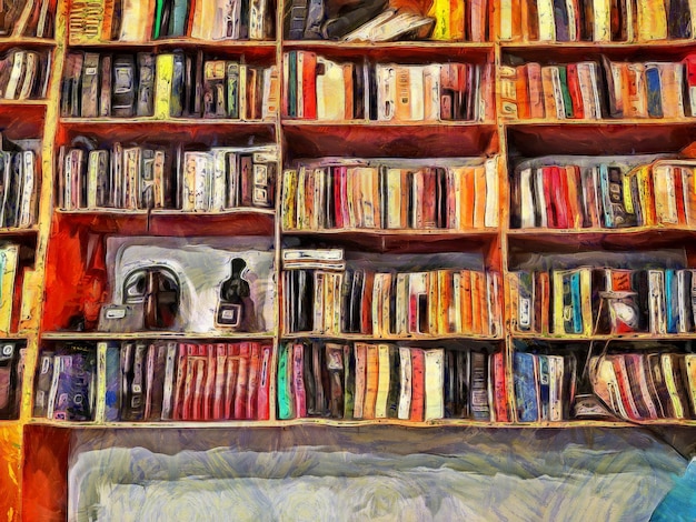 Foto de cuadro completo de libros multicolores