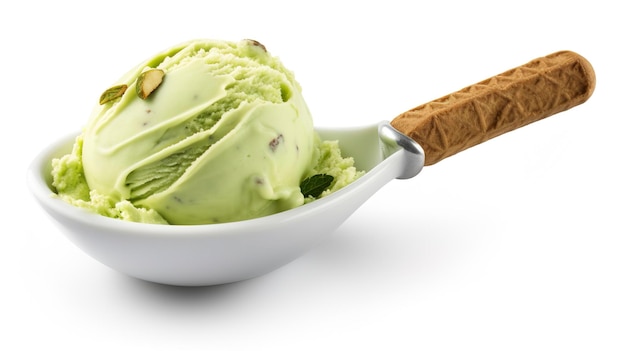 Una foto de una cuchara de helado de pistacho foto de longitud completa