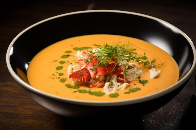 Foto de un cuenco de sopa de galleta de langosta rica y cremosa AI generativa