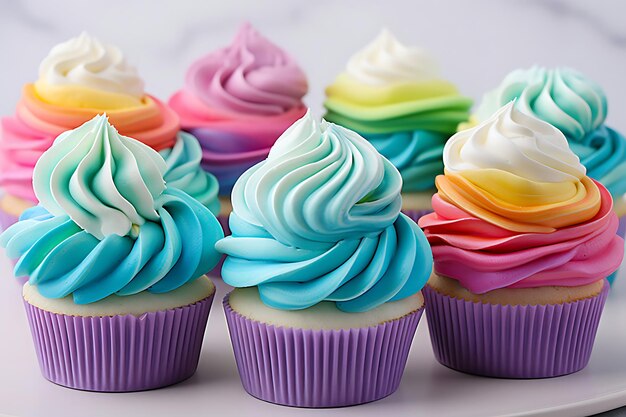 Foto de cupcakes de cumpleaños con colores vibrantes