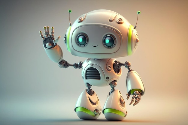 Foto de Cute Robot agitando la mano con una sonrisa sobre el fondo mínimo