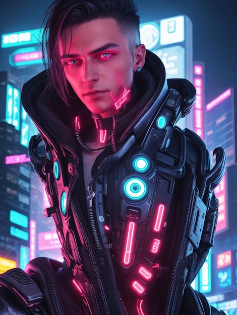 Foto Cyberpunk Mann Porträt futuristisch generierte AI