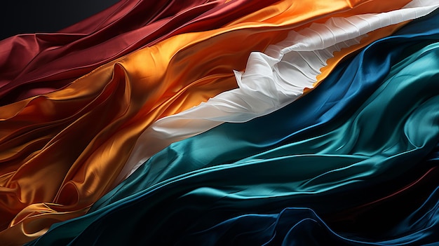 Foto da bandeira indiana enrugada na renderização 3d de fundo escuro