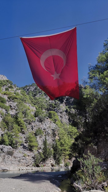 foto da bandeira turca no fundo da natureza