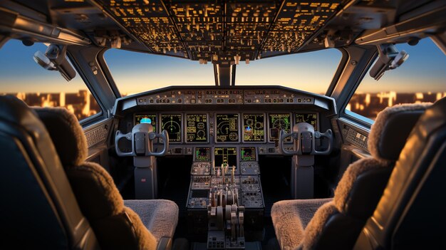 foto da cabine de um avião sem piloto