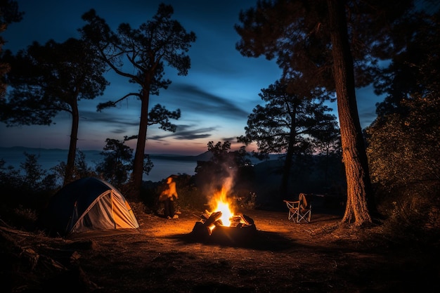 Foto da cena de acampamento da noite em Embers e Elevation