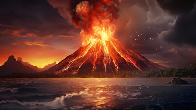 Foto da erupção vulcânica Krakatoa