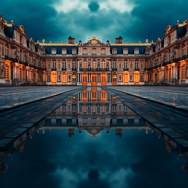 Foto da fachada do famoso edifício de arquitetura do Palácio de Versalhes