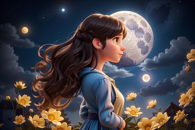 Foto da ilustração da garota que abraça a lua