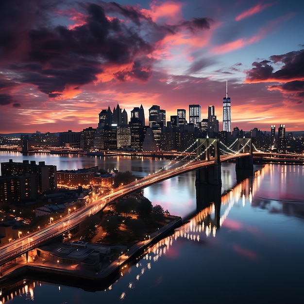 foto da imagem estilo drone de Nova York ponte do Brooklyn