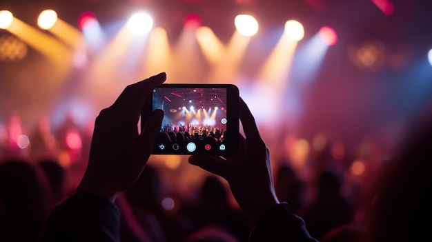 Foto da multidão de fãs assistindo performance ao vivo em show de música e festa