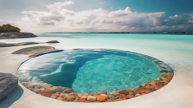 Foto da piscina tropical na praia gerada por ai