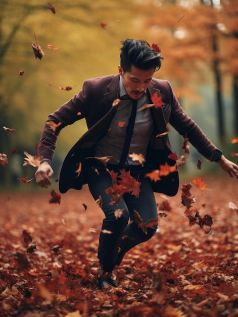 foto da pose dinâmica emocional homem asiático no outono