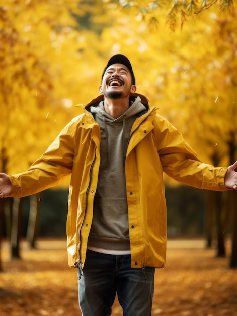 foto da pose dinâmica emocional homem asiático no outono